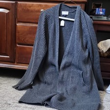 Universal Thread Gray Ribbed Knit Open Front Cardigan Sweater Pockets M