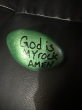 Hand Painted Rock Inspirational. God Is My Rock Amen. Vibrant Green.