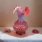 Fenton cranberry Opalescent hobnail Vase ruffled rim USA