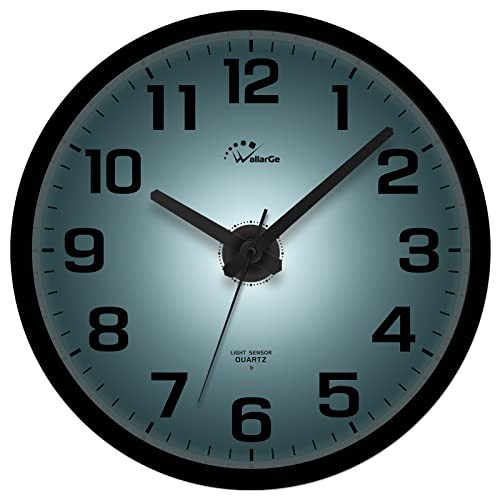 Night Light Wall Clock for Bedroom - Silent Lighted up Wall Clock 12inch Black