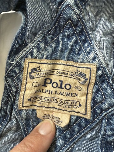 VTG Y2K Polo Ralph Lauren Denim Jean Patchwork Pink Short Overall Dress Girls 7 - Picture 5 of 8