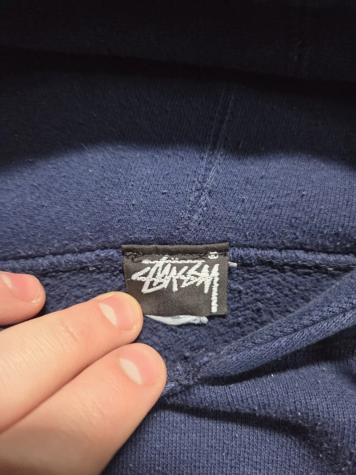 Sudadera con Capucha Stussy De Colección Para Hombre Grande Azul Marino Años 80 Logo Cursivo Doble Cara Raro Grial Foto 4 de 4