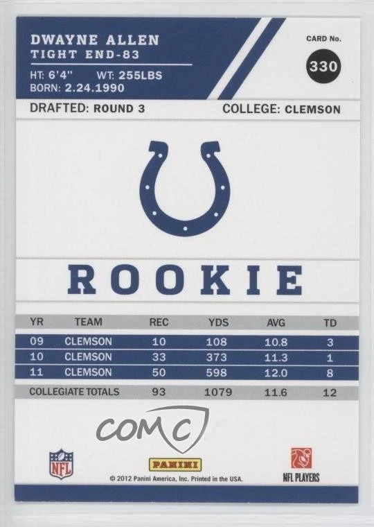 2012 Score Rookie Gold Zone Dwayne Allen #330 Rookie RC - Image 2 of 2