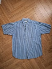 Mens Vintage Casuals Blue Green Pink Stripes Cotton Summer Shirt Size Large
