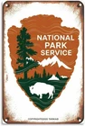 National Park Service Bison Tree Mountains Tin Metal Signs Home Décor Vintage Na