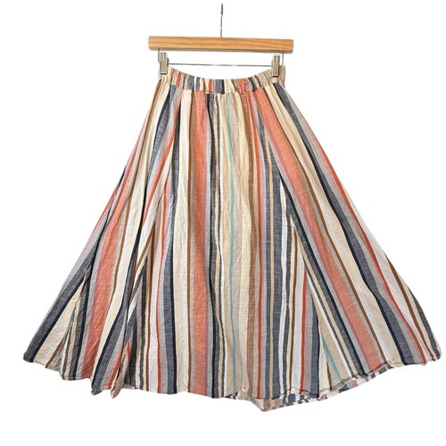 Mlle Gabrielle A-Line Cotton Midi Skirt Stripe Button Front SIZE PS Small Boho - Picture 6 of 9
