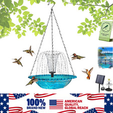 NEW Solar Cascade Hanging Bird Bath Fountain w/ Glass Bowl Garden Yard Decor