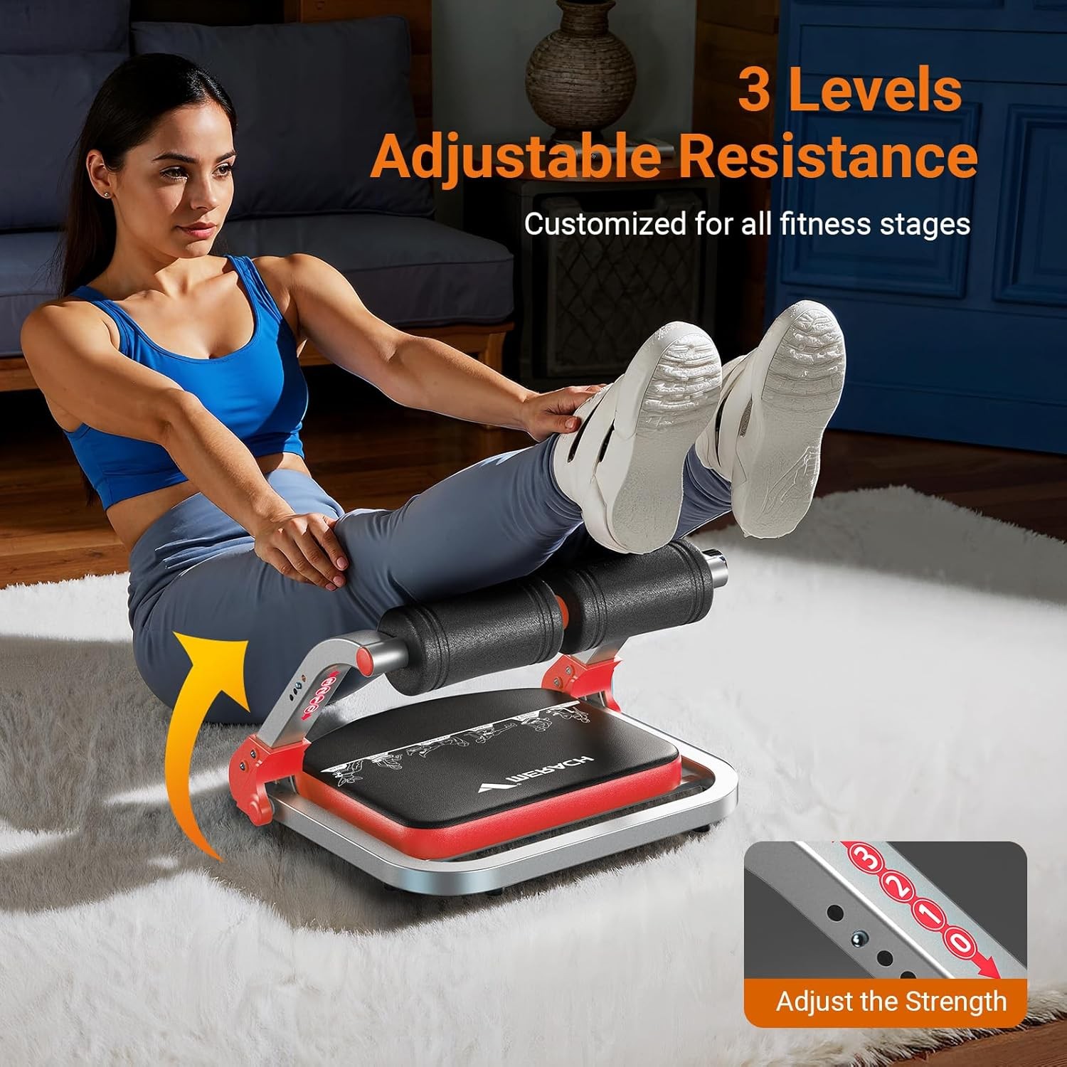 Ab Machine, Sit Up Equipment, 3 Resistance Levels, Rebound for Core Workout