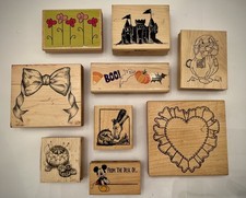 Vintage Wood Mounted Rubber stamp Lot 9 Used Disney Animals Crafts Scrapbooking