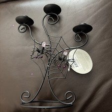 Spiderweb and Spiders Halloween 15 3 Candle Candle Holder Metal 2007 Halloween