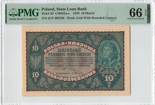 POLAND 10 Marek 1919 P 25 State Loan Bank PMG 66 EPQ Gem UNC Nice Grade!