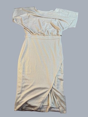 Alexia Admor Champagne Shimmer Off-The-Shoulder Ruched Midi Dress Size 8