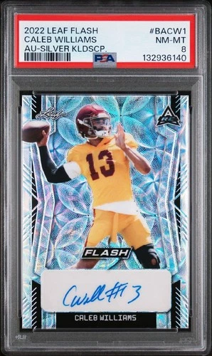 2022 Leaf Flash Caleb Williams SILVER KALEIDOSCOPE Rookie Auto #'D 28/30 PSA 8