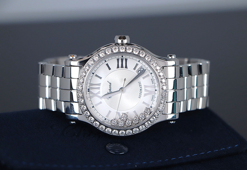 $25,200 Chopard Happy Sport 7 Floating Diamond 36mm Automatic Steel Watch 8559 - Picture 10 of 12