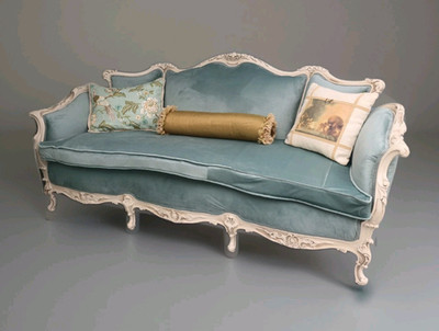 Antique Victorian Settee Couch in French Provincial Style Restored Green Velvet