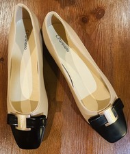 C.Paravano Women Sz 9Beige Black Ballet Flat Shoes Square Toe Flats with Bowknot