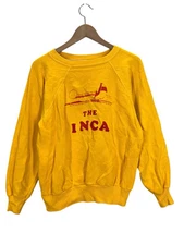 Vintage 70s The Inca Sailboat Yacht Mustard Yellow Flock Print Sweatshirt S/M