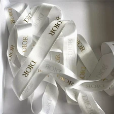 Authentic DIOR  Ribbon White Satin w/ Gold logo ~SOLD BY THE YARD
