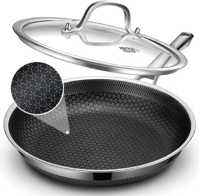 SNOWCLAD Frying Pan W/Lid Non Stick Stainless Steel Skillets