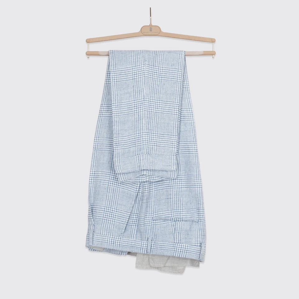Traje Brunello Cucinelli Talla EU52 Hombre Azul Claro Cuadros Mezcla de Lino Hecho en Italia Foto 2 de 4