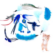 Cat Feather Toys with Bells Blue Replacement for Wand Interactive Teaser 12 PCS