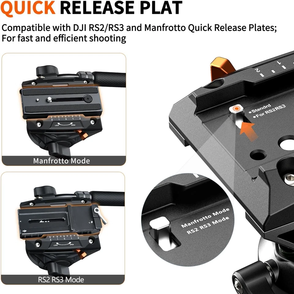 COMAN Camera Monopod with Tripod Feet Q6 Fluid Head 70.6" Max 22lbs #R048 - Image 3 of 4