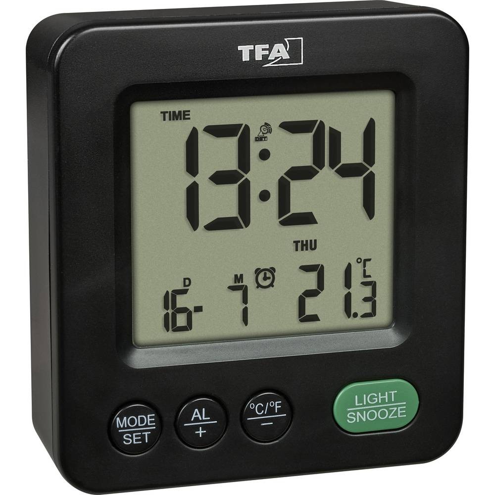 Réveil radiopiloté TFA Dostmann noir idéal pour optimiser le sommeil dans votre chambre