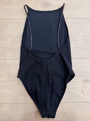 syk　CHANEL 水着　swim suits ワンピース Chanel 23C Black Silver Crystal CC Logo One Piece Swimsuit Runway