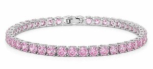 Authentic PINK SAPPHIRE 14.88 Cts TENNIS BRACELET 14K WHITE GOLD PLATED -Made in USA - NWT
