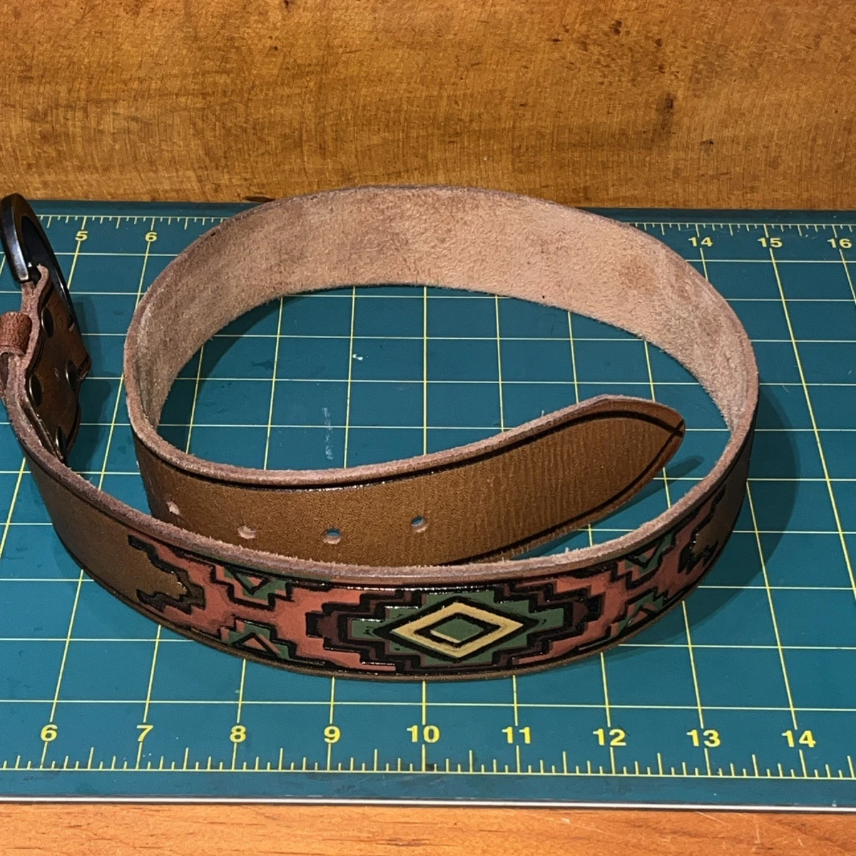 Vintage Mossimo Leather Southwestern Belt Large Western Boho Aztec Tooled Mossimo Belt Aztec Western Style Size Large | Mercari main image 3