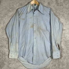 Vintage 70s Kmart Permanent Press Mens Blue Geometric Button Down Shirt 15.5-33
