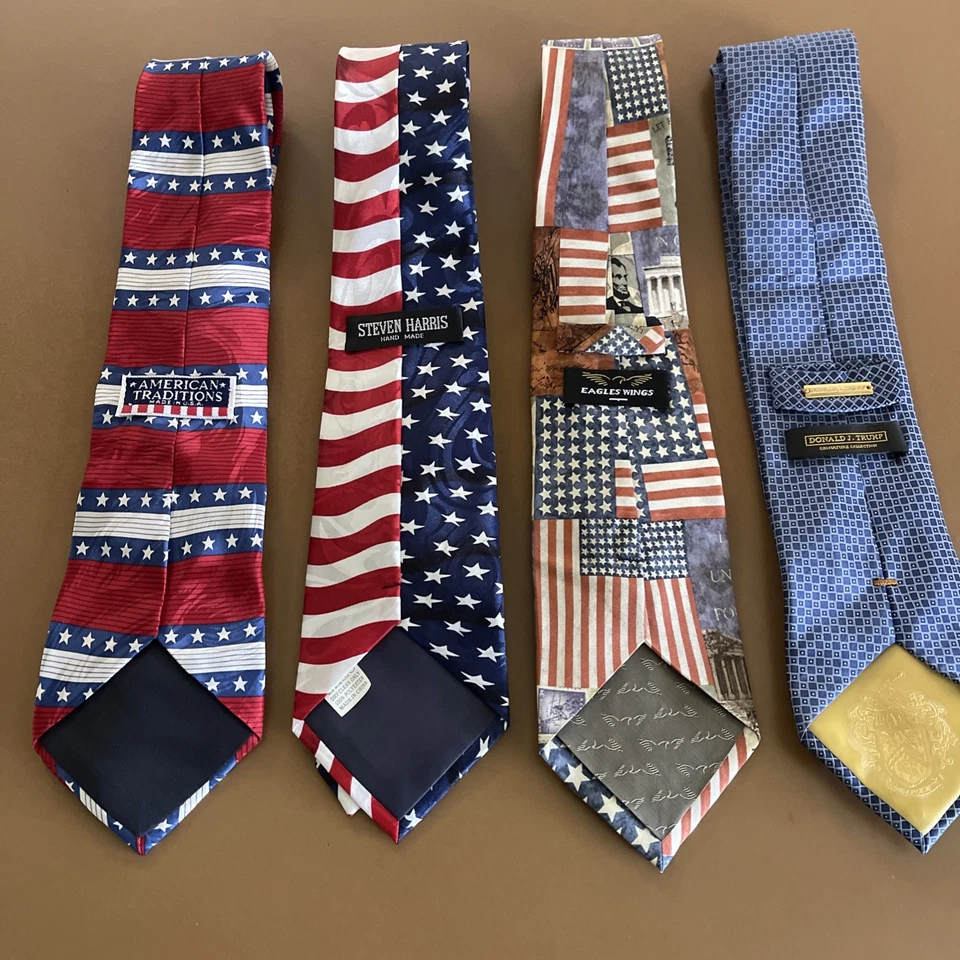 Lot Of 3 Patriotic Vintage Ties And 1 Trump Gold Bar Tie - Image 1 of 2