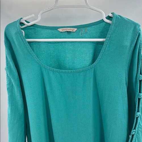 Camicetta tunica manica 3/4 taglio teal morbidi dintorni L cotone casual vacanza - Foto 3 di 12