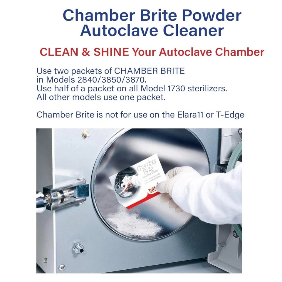 Limpiador de autoclave en polvo Tuttnauer Chamber Brite (TU-CB0010) - Caja de 10 paquetes Foto 4 de 4