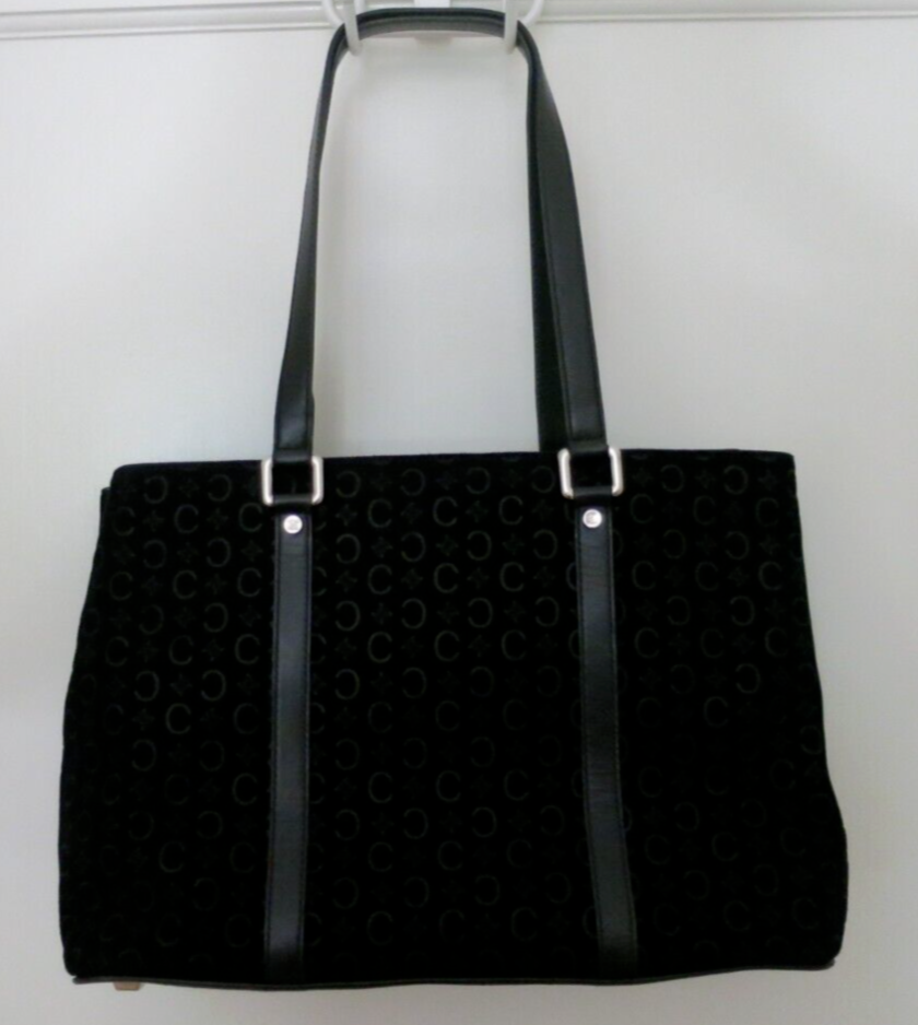 Authentic Celine Macadam C Logo Embossed Black Suede Tote Bag Dust