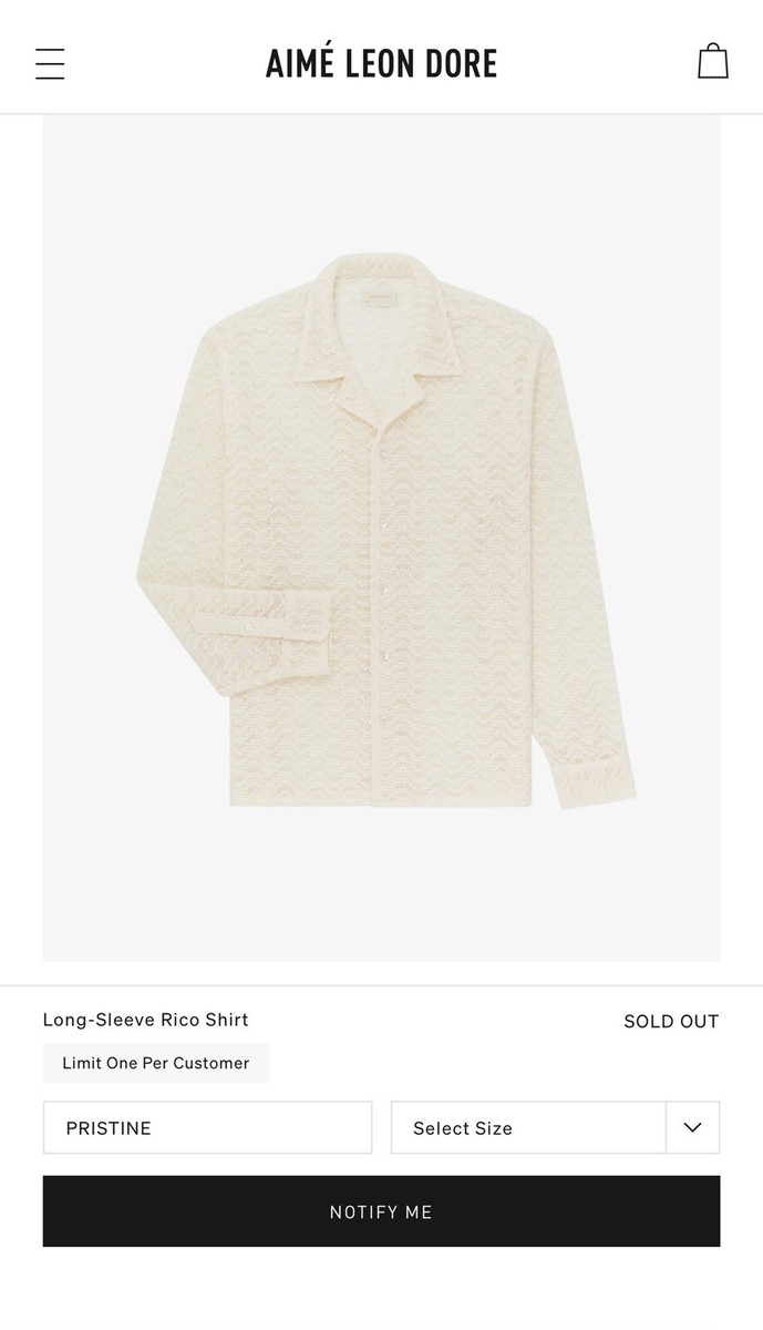 Aime Leon Dore Long-Sleeve Rico Shirt Pristine Lace Cream Size