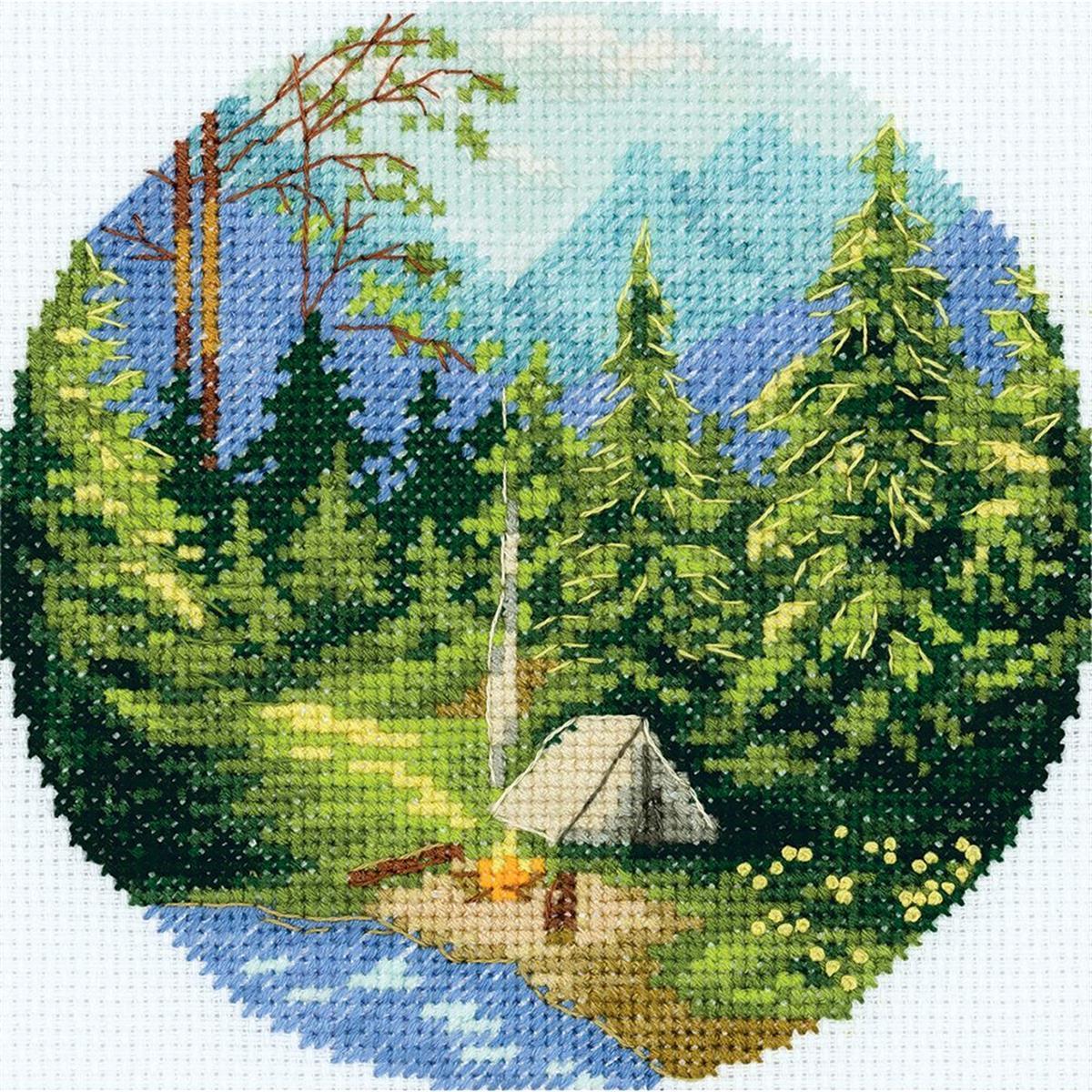 Panna counted cross stitch kit ""Morning in the Forest"" 12x12cm, DIY