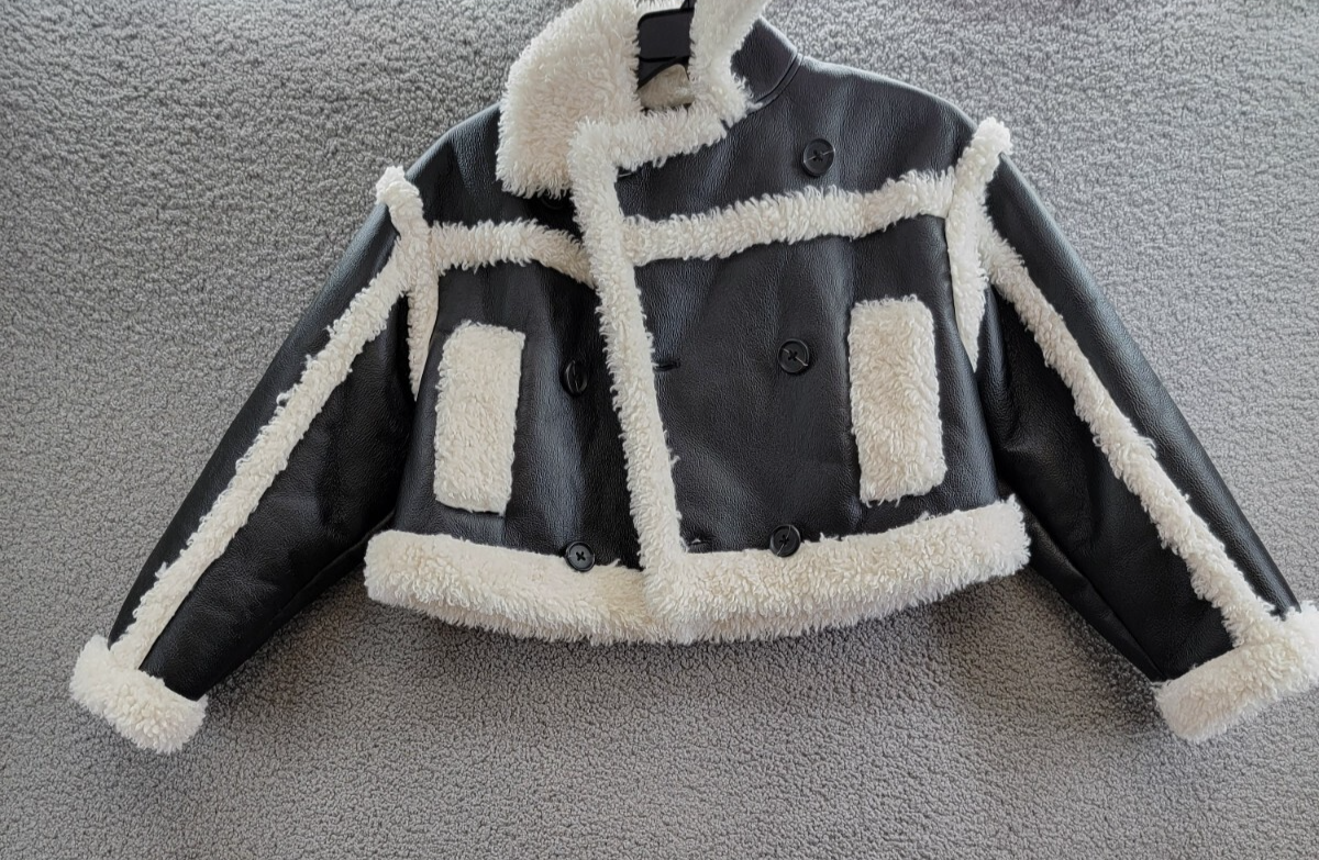 Stand Studio Kristy Faux Shearling Jacket Women's 36 Black And Off