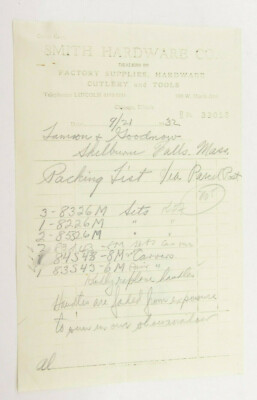 1932 Lamson Goodnow Smith Hardware Co Chicago IL Return Note Ephemera L955C