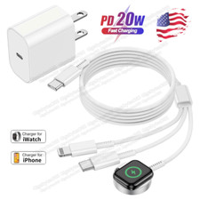 3 in 1 USB Cable 20W PD Block For Apple Watch Charger 9/8/7/6/5/4 iPhone 16 15 8