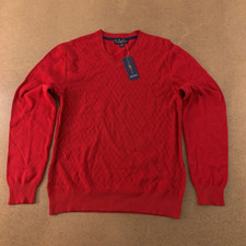 Club Room Mens Pullover Sweater Anthem Red Textured V Neck Ribbed Cotton S New