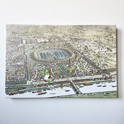 1867 Vintage World's Fair Exposition Paris France Panoramic Canvas 16'' x 24'' Map
