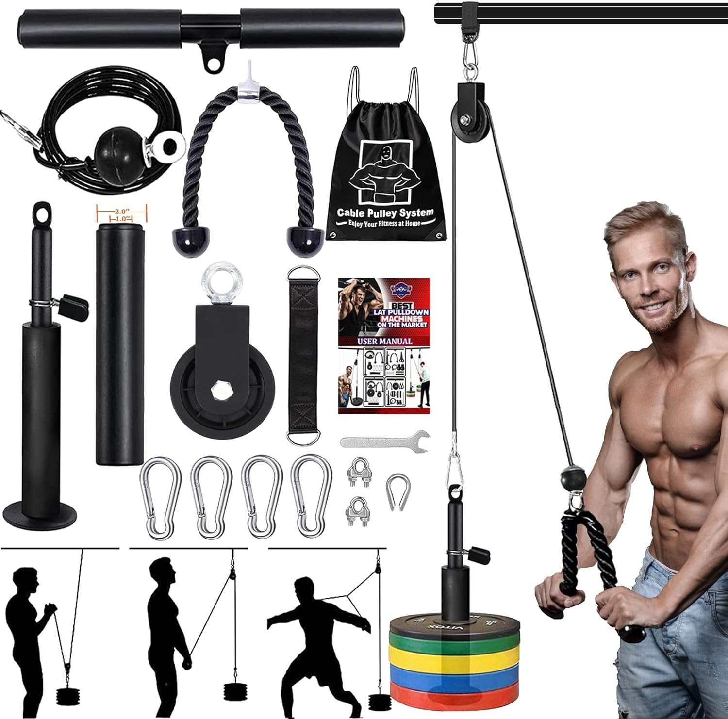 Poulie musculation a tirage vertical fluide avec corde triceps en nylon haute resistance