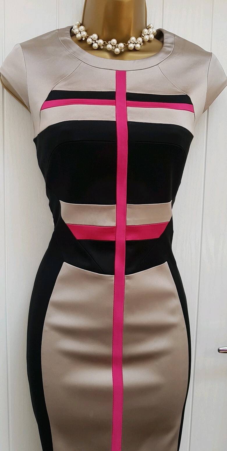 Karen Millen Oyster Black Pink Illusion Colourblock Wiggle Occasion