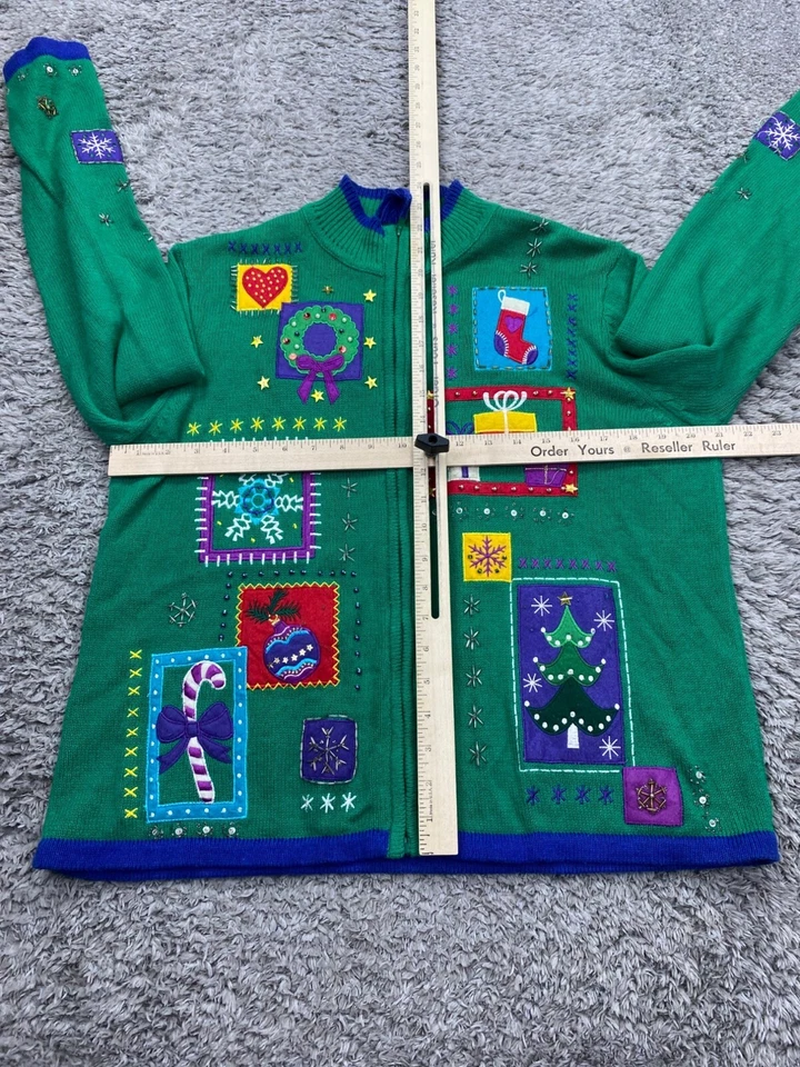 Cárdigan Jason Maxwell Suéter Mujer Mediano Bordado Navidad Retazos De Colección Foto 4 de 4