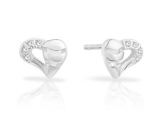 Sterling Silver Cubic Zirconia Tiny Open Heart Stud Earrings, 6mm
