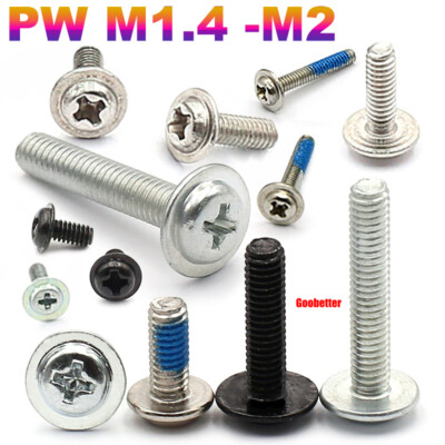 #ad PW M1.4 M1.5 M1.6 M2 Phillips Pan Round Head Machine Screw With Washer Pad Bolts $41.26