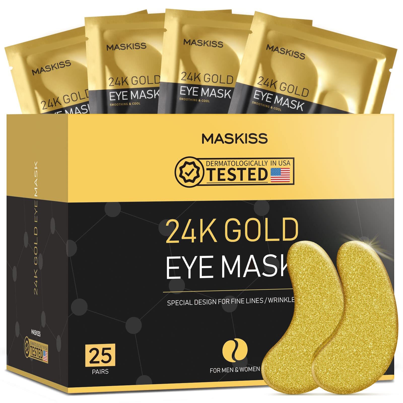 Maskiss 24k Gold Collagen Under Eye Patches, 25 Pairs, Skin Care Eye Mask-image