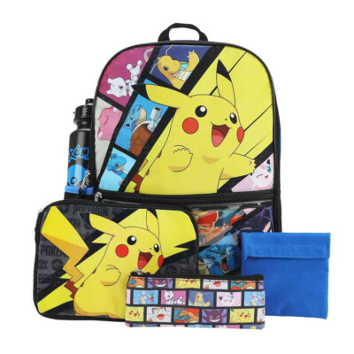 Pokemon Characters 5 Piece Backpack Set for Kids - Kids School Book Bags