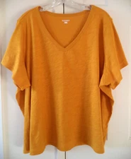 Saffron Yellow Orange Spicy Gold Slight Slub VNeck TShirt Knit 22 24 XXXL 3XL 3X